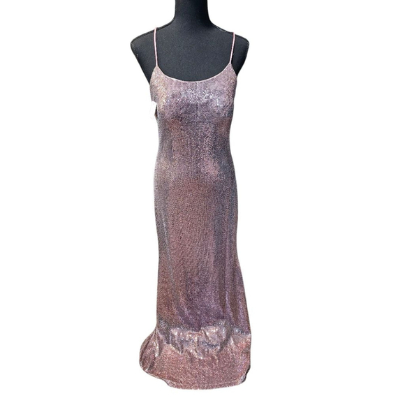 Betsy & Adam Pink Sequin Spaghetti Strap Dress Size 4 - Picture 3 of 6